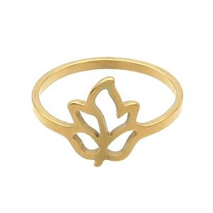 Stainless Steel Flower Tulip Rings Flower Gold Plated, approx 11-13mm, 18mm dia