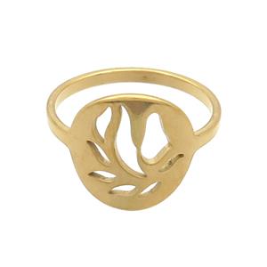 Stainless Steel Rings Flower Gold Plated, approx 13-13.5mm, 18mm dia
