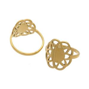 Stainless Steel Rings Flower Gold Plated, approx 14-16mm, 18mm dia