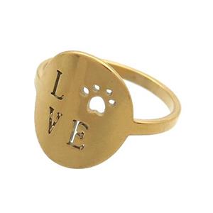 Stainless Steel Rings LOVE Paw Gold Plated, approx 13-15mm, 18mm dia