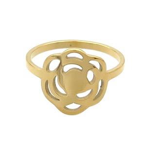 Stainless Steel Rings Flower Gold Plated, approx 14mm, 18mm dia