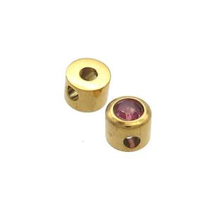 Stainless Steel Guru Beads Pave Zircon T-holes Gold Plated, approx 5mm, 1.5mm hole