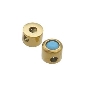 Stainless Steel Guru Beads Pave Zircon T-holes Gold Plated, approx 5mm, 1.5mm hole