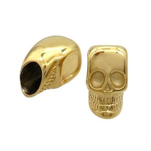 Stainless Steel Skull Beads Large Hole Gold Plated, approx 10-17mm, 6mm hole