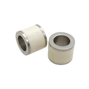 Raw Stainless Steel Column Beads White Enamel Large Hole, approx 11.5mm, 7mm hole