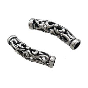Stainless Steel Tube Beads Curved Large Hole Antique Silver, approx 9-42mm, 6mm hole
