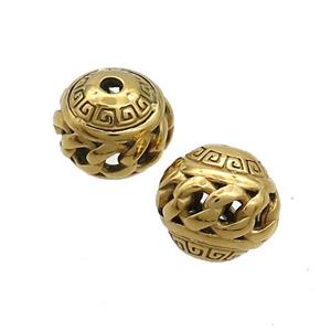 Stainless Steel Beads Round Hollow Gold Plated, approx 10-11mm