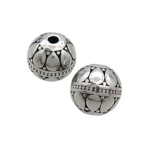 Stainless Steel Round Beads Lotus Antique Silver, approx 10mm