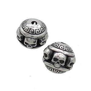 Stainless Steel Round Beads Hollow Skull Antique Silver, approx 10mm