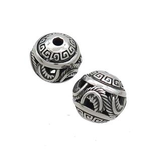 Stainless Steel Round Beads Hollow Antique Silver, approx 10mm