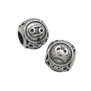 Stainless Steel Round Beads Zodiac Cancer Antique Silver, approx 9-10mm, 4mm hole