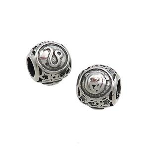 Stainless Steel Round Beads Zodiac Leo Antique Silver, approx 9-10mm, 4mm hole