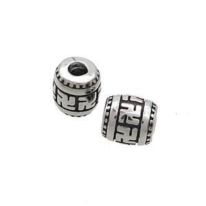 Stainless Steel Barrel Beads Large Hole Antique Silver, approx 6-6.5mm, 2mm hole