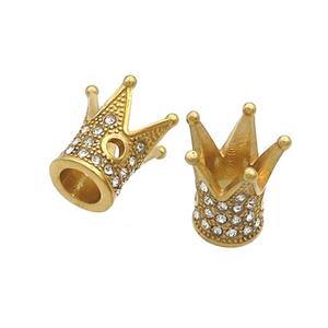 Stainless Steel Crown Beads Pave Rhinestone Gold Plated, approx 8-13mm
