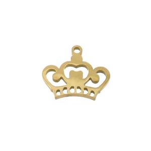 Stainless Steel Crown Charms Pendant Gold Plated, approx 13-15mm
