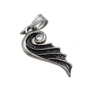 Stainless Steel Angel Wings Pendant Pave Rhinestone Antique Silver, approx 13-30mm