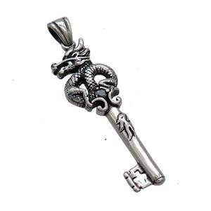 Stainless Steel Key Pendant Dragon Antique Silver, approx 16-48mm