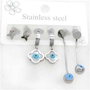 Raw Stainless Steel Earrings Evil Eye, approx 6-10mm, 14mm dia