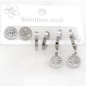 Raw Stainless Steel Earrings Tree Of Life, approx 6-10mm, 14mm dia