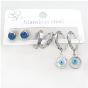 Raw Stainless Steel Earrings Evil Eye, approx 6-10mm, 14mm dia