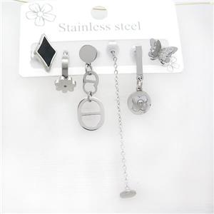 Raw Stainless Steel Earrings Mixed Shapes, approx 6-10mm, 14mm dia