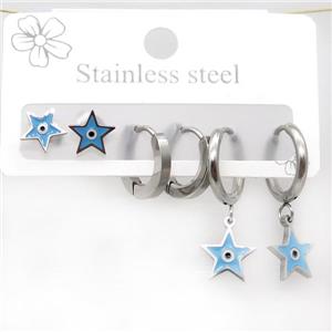 Raw Stainless Steel Earrings Evil Eye Star, approx 6-10mm, 14mm dia