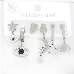 Raw Stainless Steel Earrings Star Eye, approx 6-10mm, 14mm dia