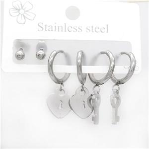Raw Stainless Steel Earrings Key Lock, approx 6-10mm, 14mm dia