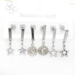 Raw Stainless Steel Earrings Star, approx 6-10mm, 14mm dia