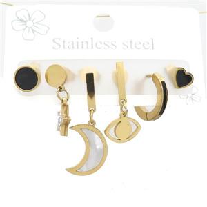 Stainless Steel Earrings Moon Gold Plated, approx 6-10mm, 14mm dia