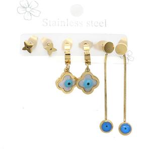 Stainless Steel Earrings Evil Eye Gold Plated, approx 6-10mm, 14mm dia