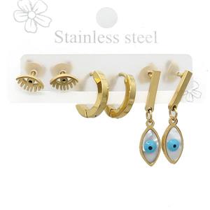Stainless Steel Earrings Eye Gold Plated, approx 6-10mm, 14mm dia