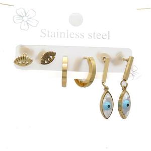 Stainless Steel Earrings Eye Gold Plated, approx 6-10mm, 14mm dia