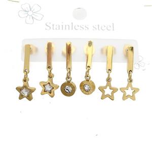 Stainless Steel Earrings Star Gold Plated, approx 6-10mm, 14mm dia