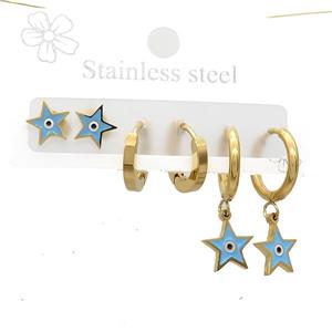Stainless Steel Earrings Star Evil Eye Gold Plated, approx 6-10mm, 14mm dia