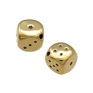 Stainless Steel Dice Beads Gold Plated Cube, approx 9-10mm