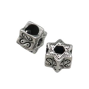 Stainless Steel Star Beads Large Hole Antique Silver, approx 11mm, 5mm hole