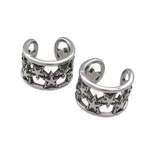 Stainless Steel Clip Earrings Star Antique Silver, approx 13-15mm