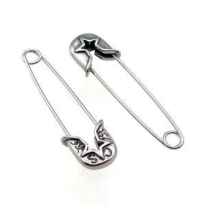 Stainless Steel Safety Pins Antique Silver, approx 9-13mm, 40mm