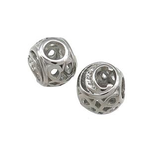Raw Titanium Steel Round Beads Letter-C Large Hole Hollow, approx 9-10mm, 4mm hole