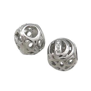 Raw Titanium Steel Round Beads Letter-D Large Hole Hollow, approx 9-10mm, 4mm hole