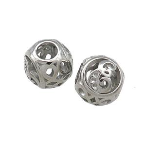 Raw Titanium Steel Round Beads Letter-E Large Hole Hollow, approx 9-10mm, 4mm hole