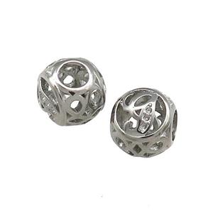 Raw Titanium Steel Round Beads Letter-G Large Hole Hollow, approx 9-10mm, 4mm hole