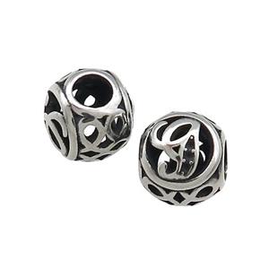 Titanium Steel Round Beads Letter-G Large Hole Hollow Antique Silver, approx 9-10mm, 4mm hole