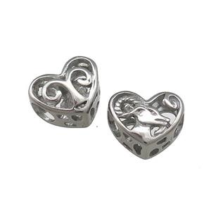 Raw Titanium Steel Heart Beads Zodiac Aries Large Hole Hollow, approx 12mm, 4mm hole