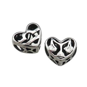 Titanium Steel Heart Beads Zodiac Libra Large Hole Hollow Antique Silver, approx 12mm, 4mm hole