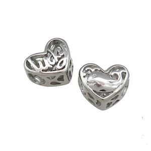 Raw Titanium Steel Heart Beads Lucky Dolphin Large Hole Hollow, approx 12mm, 4mm hole