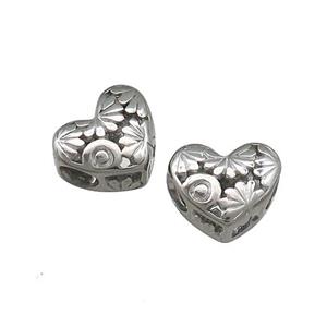 Raw Titanium Steel Heart Beads Flower Large Hole Hollow, approx 12mm, 4mm hole