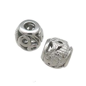 Raw Titanium Steel Barrel Beads Large Hole Hollow Fish, approx 9mm, 4mm hole