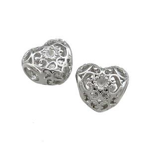 Raw Titanium Steel Heart Beads Large Hole Hollow, approx 12mm, 4mm hole